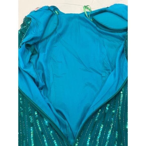Nadine Boutique Vintage 100% Silk Hand Beaded Turquoise Green Cocktail Dress-M - Picture 12 of 16